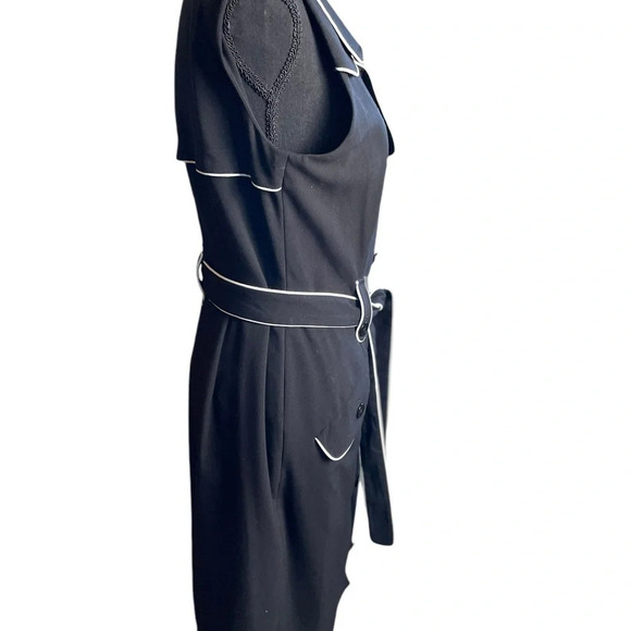 Calvin Klein Black with White Color Dress Size 10.  Belted with Front Buttons - Picture 4 of 12
